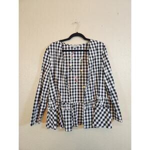 Valerie Stevens Women's Black Gingham Embroidered Open Front Cardigan Size Large